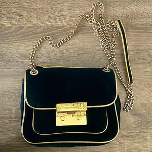 Michael Kors Black Suede with Gold Chain Crossbody